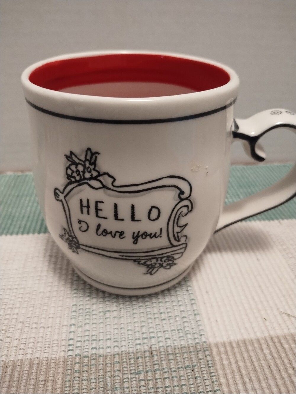 Hello I Love You Red-Interior Ceramic Mug